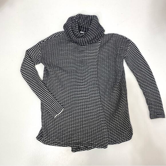 Cabi Fergie Fervor Sweater Split Pullover Turtleneck Stripe Black, White XS - Picture 1 of 9